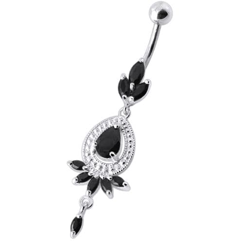 Fancy stone centered Jewel Dangling SS Bar Belly Ring - Monster Piercing