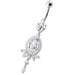 Fancy stone centered Jewel Dangling SS Bar Belly Ring - Monster Piercing