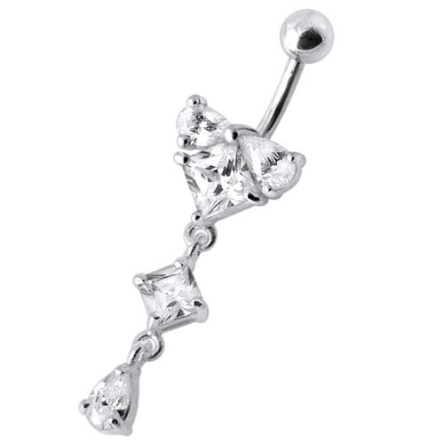 fashionable Jeweled Dangling With SS Bar Navel Body Jewelry Ring - Monster Piercing