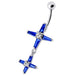 Fancy Double Cross Jeweled Silver Dangling With SS Bar Belly Ring - Monster Piercing