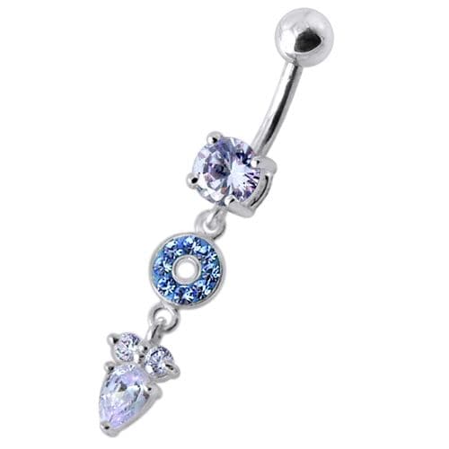 Fancy Multi Stone Jeweled "O" Pear" Dangling SS Bar Navel Body Jewelry Ring - Monster Piercing