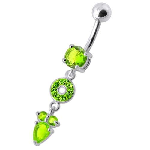 Fancy Multi Stone Jeweled "O" Pear" Dangling SS Bar Navel Body Jewelry Ring - Monster Piercing