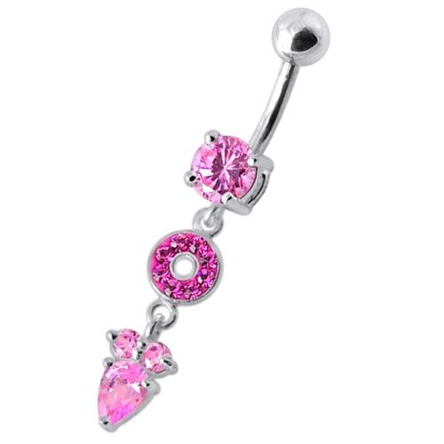 Fancy Multi Stone Jeweled "O" Pear" Dangling SS Bar Navel Body Jewelry Ring - Monster Piercing