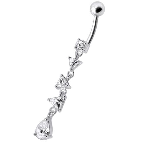 Fancy Triangle Stones Dangling SS Bar Belly Body Jewelry Ring - Monster Piercing