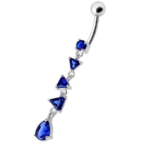 Fancy Triangle Stones Dangling SS Bar Belly Body Jewelry Ring - Monster Piercing