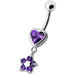 Jeweled Heart with Dangling Flower Belly Ring - Monster Piercing