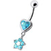 Jeweled Heart with Dangling Flower Belly Ring - Monster Piercing