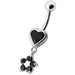 Jeweled Heart with Dangling Flower Belly Ring - Monster Piercing