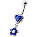 Jeweled Heart with Dangling Flower Belly Ring - Monster Piercing