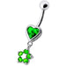 Jeweled Heart with Dangling Flower Belly Ring - Monster Piercing