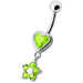 Jeweled Heart with Dangling Flower Belly Ring - Monster Piercing