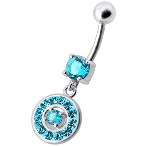 Fancy Round Multi Stone Studded Jeweled Dangling Belly Body Ring - Monster Piercing