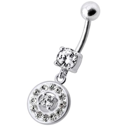 Fancy Round Multi Stone Studded Jeweled Dangling Belly Body Ring - Monster Piercing