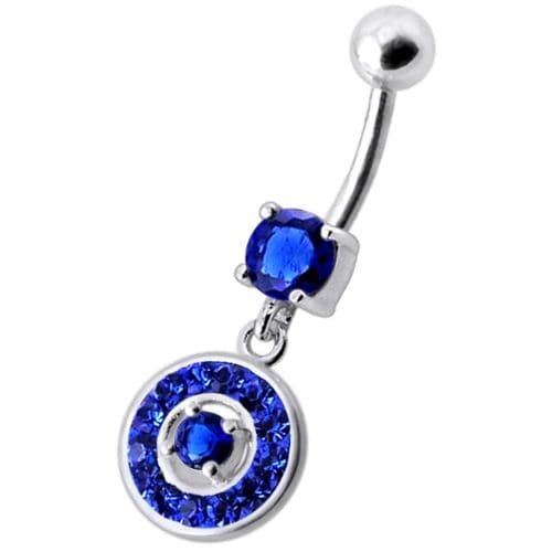 Fancy Round Multi Stone Studded Jeweled Dangling Belly Body Ring - Monster Piercing