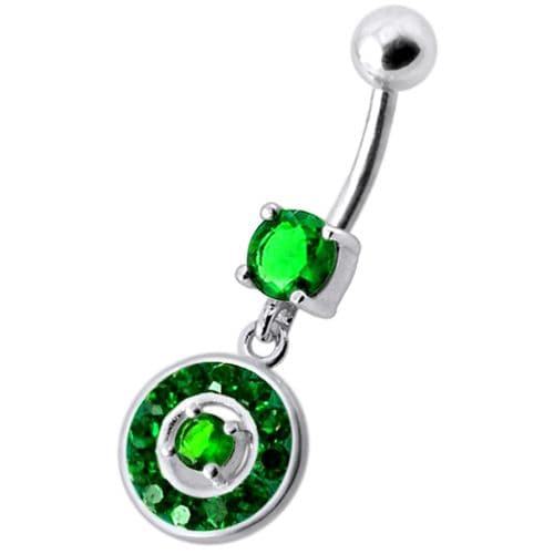 Fancy Round Multi Stone Studded Jeweled Dangling Belly Body Ring - Monster Piercing