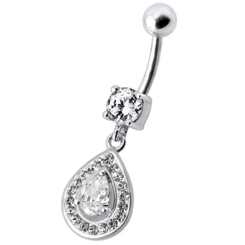 Silver Fancy Multi Jeweled Dangling Design Ss Bar Navel Body Ring - Monster Piercing