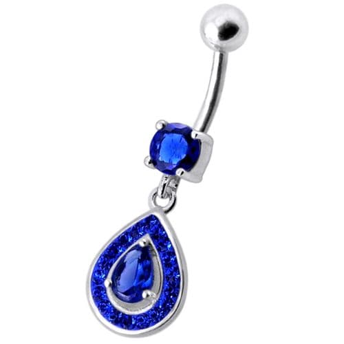 Silver Fancy Multi Jeweled Dangling Design Ss Bar Navel Body Ring - Monster Piercing