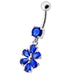 Fancy  Flower Jeweled Silver Dangling With SS Bar Navel Ring - Monster Piercing