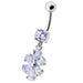 Fancy  Flower Jeweled Silver Dangling With SS Bar Navel Ring - Monster Piercing