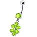 Fancy  Flower Jeweled Silver Dangling With SS Bar Navel Ring - Monster Piercing