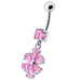 Fancy  Flower Jeweled Silver Dangling With SS Bar Navel Ring - Monster Piercing