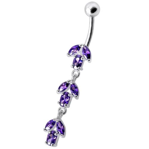 Fancy Multi Stone Jeweled Leaf Dangling Navel Ring - Monster Piercing