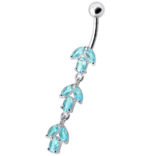 Fancy Multi Stone Jeweled Leaf Dangling Navel Ring - Monster Piercing