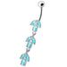 Fancy Multi Stone Jeweled Leaf Dangling Navel Ring - Monster Piercing