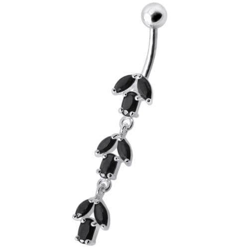 Fancy Multi Stone Jeweled Leaf Dangling Navel Ring - Monster Piercing