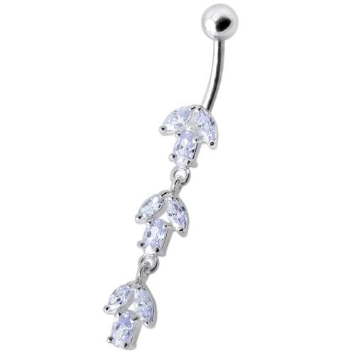 Fancy Multi Stone Jeweled Leaf Dangling Navel Ring - Monster Piercing