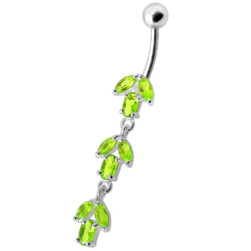 Fancy Multi Stone Jeweled Leaf Dangling Navel Ring - Monster Piercing