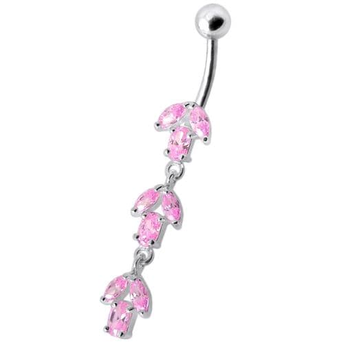 Fancy Multi Stone Jeweled Leaf Dangling Navel Ring - Monster Piercing