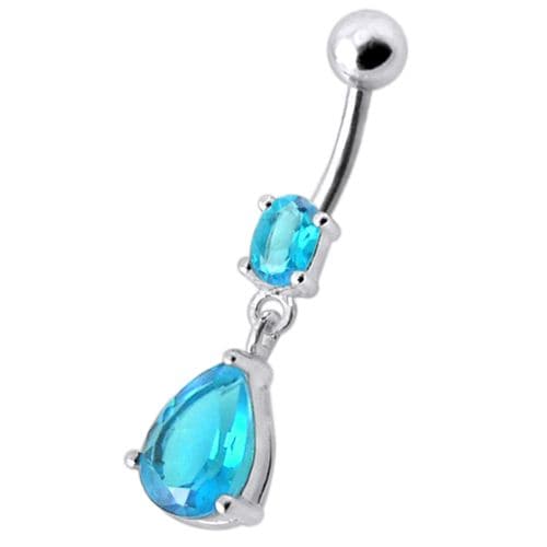 Fancy Tear Drop Jeweled Dangling Navel Ring - Monster Piercing