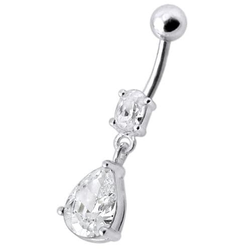 Fancy Tear Drop Jeweled Dangling Navel Ring - Monster Piercing