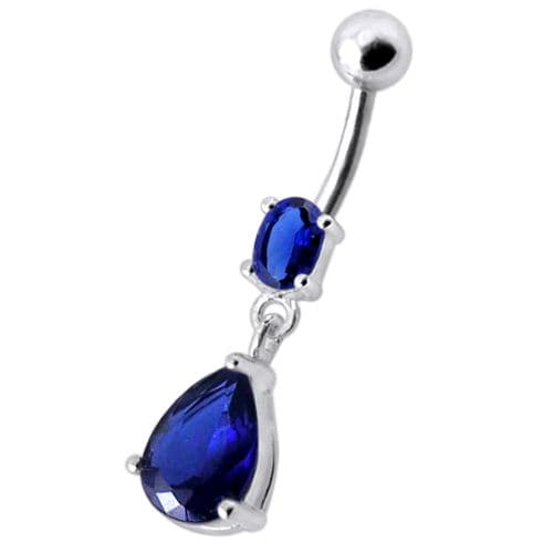 Fancy Tear Drop Jeweled Dangling Navel Ring - Monster Piercing