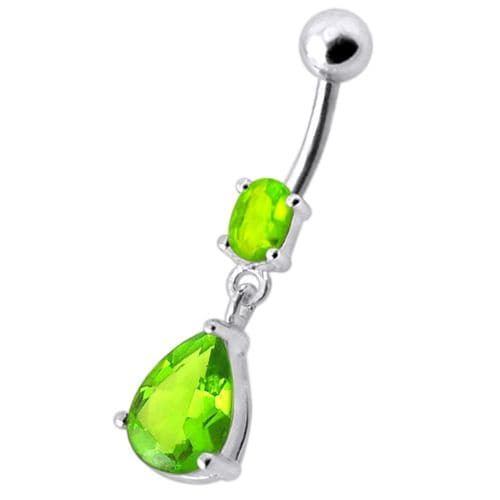 Fancy Tear Drop Jeweled Dangling Navel Ring - Monster Piercing