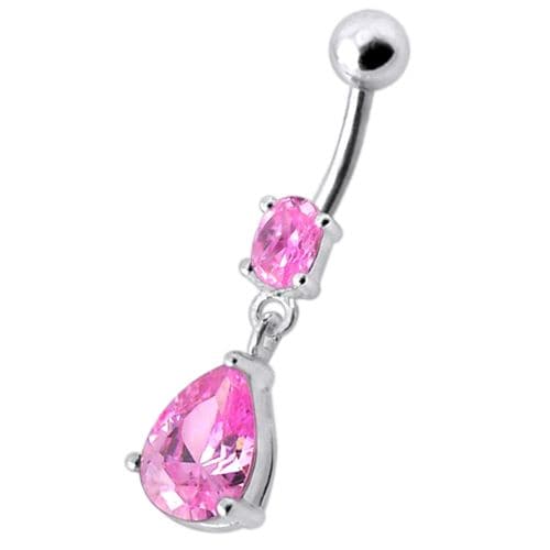 Fancy Tear Drop Jeweled Dangling Navel Ring - Monster Piercing