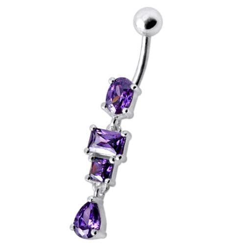 Fancy Studded Dangling Body Jewelry Curved Belly Ring - Monster Piercing