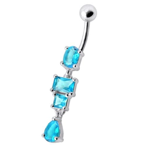 Fancy Studded Dangling Body Jewelry Curved Belly Ring - Monster Piercing