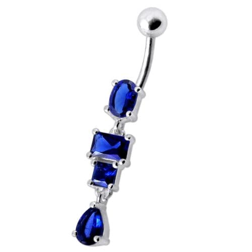 Fancy Studded Dangling Body Jewelry Curved Belly Ring - Monster Piercing