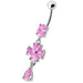 Silver Fancy  Flower Dangling Bdy Jewelry SS Bar Belly Ring - Monster Piercing