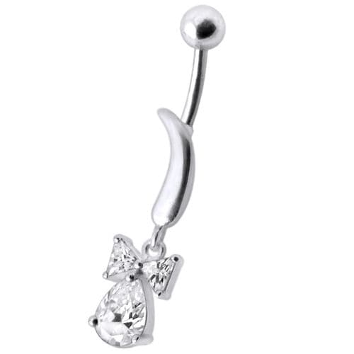 Silver Jeweled Bow Design Navel Ring Body Jewelry - Monster Piercing