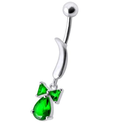 Silver Jeweled Bow Design Navel Ring Body Jewelry - Monster Piercing