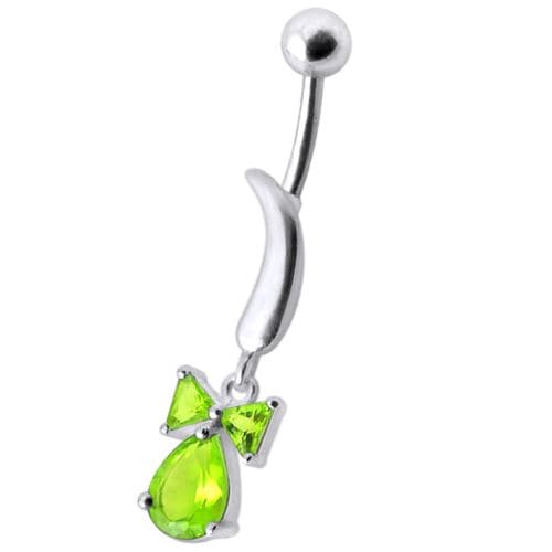 Silver Jeweled Bow Design Navel Ring Body Jewelry - Monster Piercing