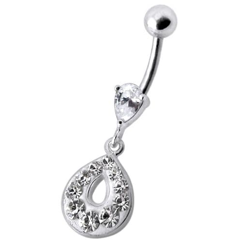 Fancy  Jeweled Pear Shape Dangling Navel Ring - Monster Piercing