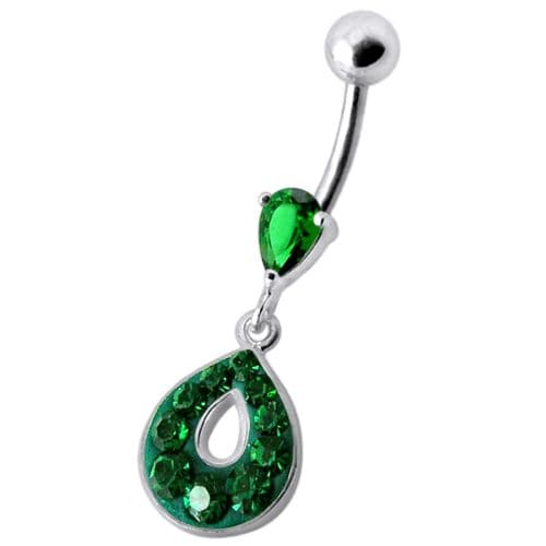 Fancy  Jeweled Pear Shape Dangling Navel Ring - Monster Piercing