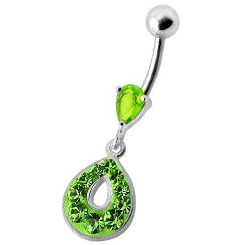 Fancy  Jeweled Pear Shape Dangling Navel Ring - Monster Piercing