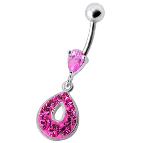 Fancy  Jeweled Pear Shape Dangling Navel Ring - Monster Piercing