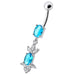 Fancy  Jeweled Dangling 316L SS Bar Belly Ring - Monster Piercing