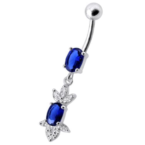 Fancy  Jeweled Dangling 316L SS Bar Belly Ring - Monster Piercing